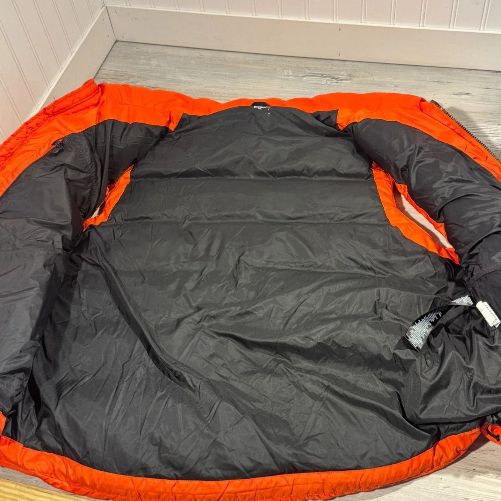 RLX‎ Ralph Lauren Down Puffer Vest Men Sz L Orange Full Zip Packable Hood